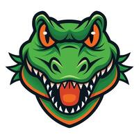 An alligator mascot head with an orange and green color scheme vector