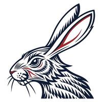 A rabbit head with a long tail and a red and white stripe vector