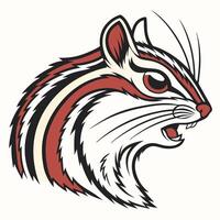 A chipmunk head with a red and white striped tail vector