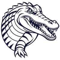 The head of an alligator is shown in black and white vector