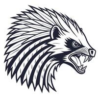 An angry hedgehog head with its mouth open vector