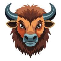 The head of a bison is shown in a cartoon style vector