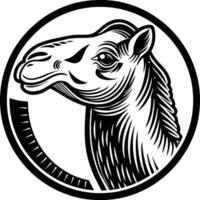 A camel head in a circle with a black and white background vector