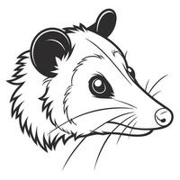 An opossum head is shown in a black and white drawing vector