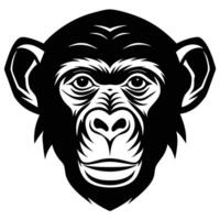 A black and white image of a chimpanzee head vector