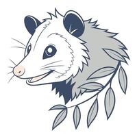 An opossum head with leaves on it vector