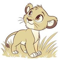 The lion cub is standing in the grass vector
