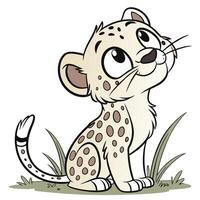 A cartoon cheetah sitting in the grass vector