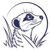 A meerkat in the grass with a moon in the background vector