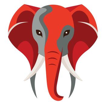 An elephant head with a red and gray color vector