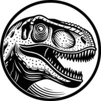 A t - rex head in a circle with a black and white image vector