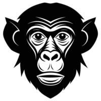 A black and white monkey head with a white background vector