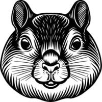 A black and white drawing of a squirrel's head vector