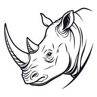 The head of a rhino is shown in black and white vector