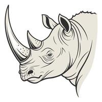 The head of a rhino is shown in a black and white drawing vector