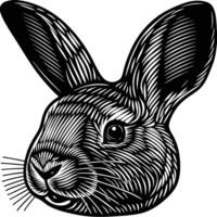 A black and white drawing of a rabbit's head vector