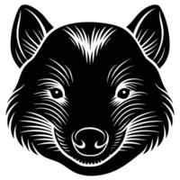 A black and white image of a wolf head vector
