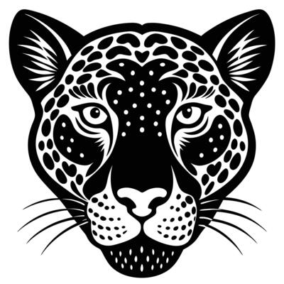 The jaguar head is shown in a black and white drawing