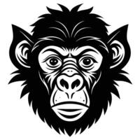 A black and white image of a monkey head vector