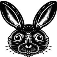 A black and white illustration of a rabbit's head vector