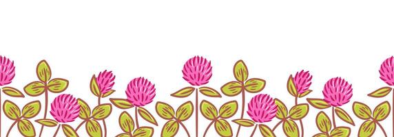A horizontal border design featuring exquisite red clover flowers intertwined with lush green foliage. This charming illustration adds a vibrant touch to any project, perfect for invitations, cards vector