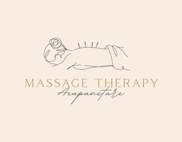 Massage studio label with lettering acupuncture drawing in minimalist style with pastel color vector
