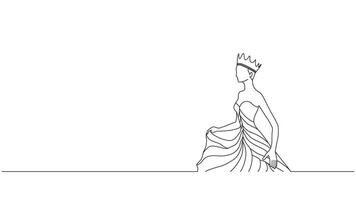 Elegant queen contour drawing in a gown for regal and minimalist aesthetics vector