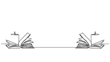 Continuous line drawing of books and candles symbolizing knowledge pursuit vector