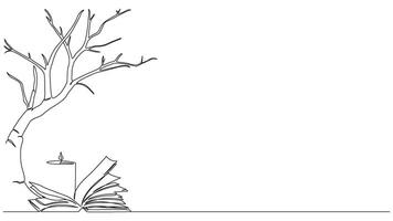 Minimalist Reading Nook Illustration with Bare Tree, Candle, and Open Book vector