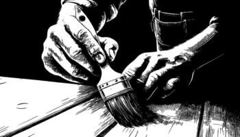 a black and white drawing of a person using a paintbrush vector