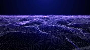 Blue background with abstract field of elegant energy waves made of glowing white particles. Ethereal flow animation for spiritual visualization, science fiction and futuristic technology. 4K 60fps video