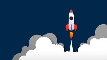 Flat illustration of a rocket in flight. Startup business launch concept. The process of increasing financial and economic success vector