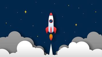 Startup business launch concept. The process of increasing financial and economic success. Flat illustration of a rocket in flight vector