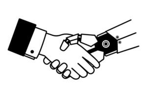 Businessman shaking hands with an android robot clip art. illustration vector