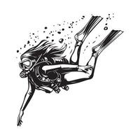 Swimming girl snorkel diver Image isolated on white background. vector