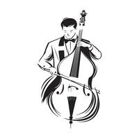 Simple Musician Performing on Double Bass, Playing Classical and Jazz Music design image isolated on white background vector