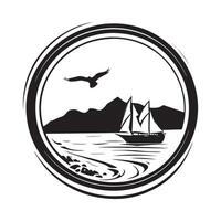 Sail boat logo in circle shape illustration design Stock Image on white background vector