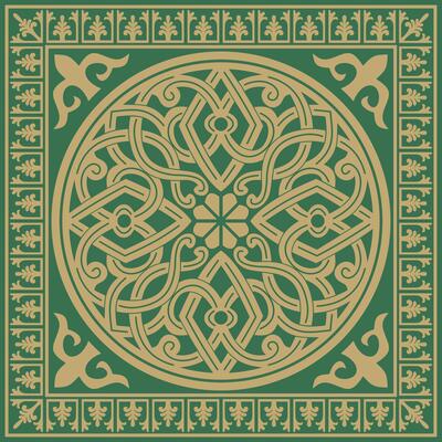 gold with green square classic byzantine ornament. Rectangle, border, Ancient Greece, Eastern Roman Empire frame. Russian Orthodox Church