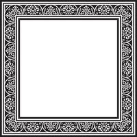 square black monochrome border, frame, Pompeii. Rectangle Neopolitan ornament. Art of Ancient Rome. Template stained glass vector