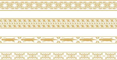 set of seamless golden border ornament. Native American tribes framework. Endless patterns ethnic aztec, maya vector