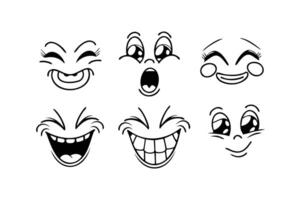 Funny cartoon face set with eye and mask icons vector