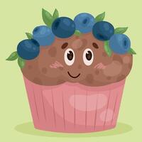 Blueberry muffin with blueberries on the head vector