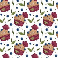 Pattern with blueberry muffin chef vector