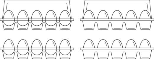 Chicken eggs in egg trays. Outline style. vector