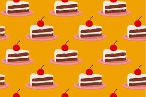 Seamless Pattern with piece of Birthday Cakes with cherry vector
