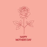 Mother's Day Greeting with Line Art Rose on Pastel Background vector