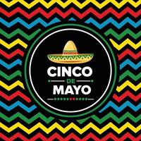 Bold Cinco de Mayo Design with Sombrero and Colorful Zigzag Pattern Background vector