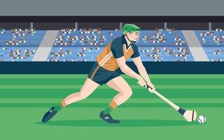 Hurling Player in Action on the pitch vector