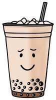 Sad bubble tea emoticon vector