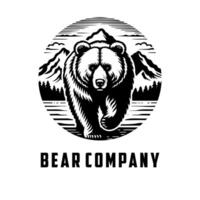 logo Design bear behind mountain , black and white background vector